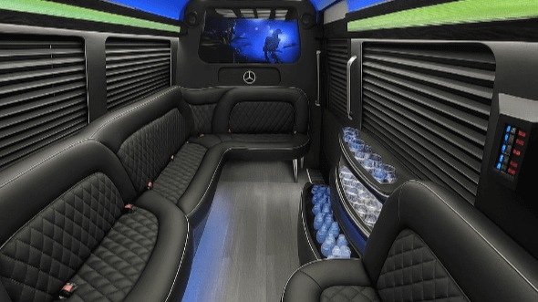 Interior of Charter Bus Company Moore's 14 Passenger Sprinter Limousine in Moore