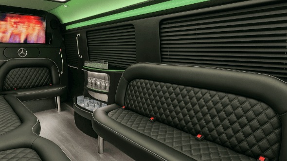 Interior of Charter Bus Company Tulsa's 14 Passenger Sprinter Limousine in Tulsa