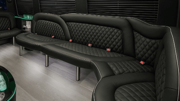 Interior of Charter Bus Company Moore's 15 Passenger Party Bus in Moore