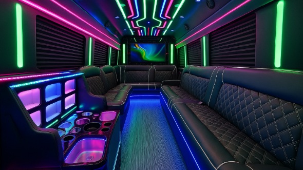 Interior of Charter Bus Company Moore's 20 Passenger Party Bus in Moore