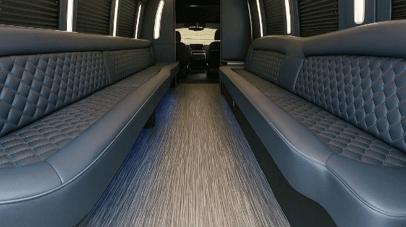 Interior of Charter Bus Company Stillwater's 25 Passenger Party Bus in Stillwater
