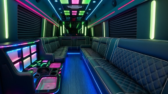 Interior of Charter Bus Company Enid's 40 Passenger Party Bus in Enid